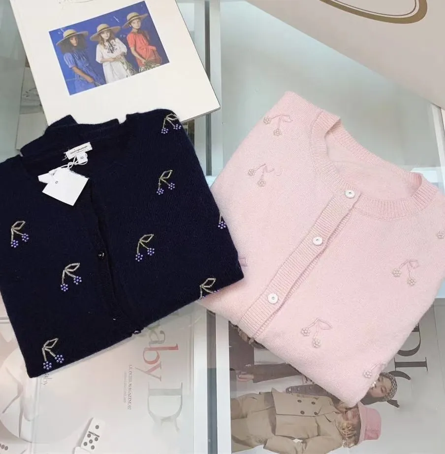 Новинка 2020 весенне осенний кардиган в розово синем стиле с бусинами вишни