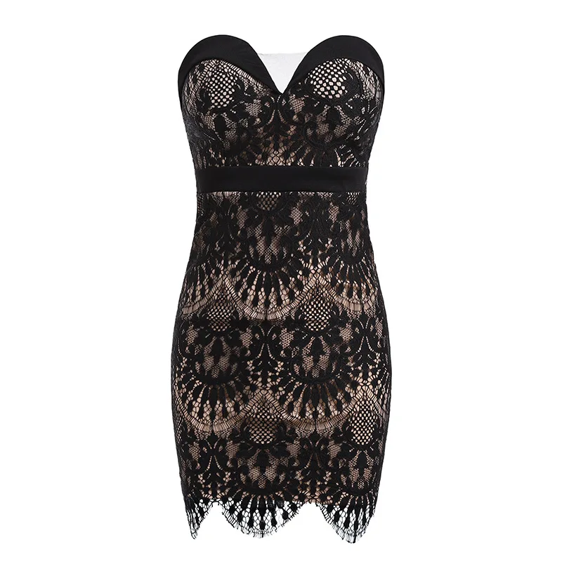 

BacklakeGirls 2020 Blue Summer Dress Women Sleeveless Sweetheart Neck Lace Sexy Dress Pink Black Mini Elastic Bodycon Dress