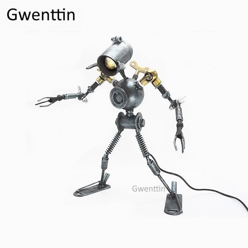 Лофт промышленная труба робот настольные лампы Винтаж Ретро железная