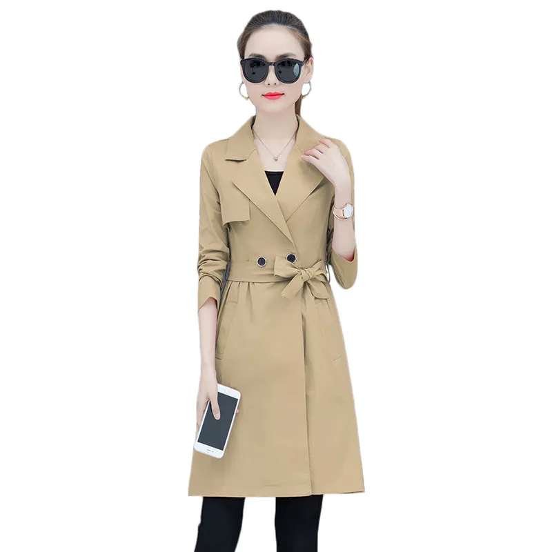 Trench coat women khaki S-2XL plus size 2020 spring autumn new Korean casual temperament pocket thin windbreaker feminina
