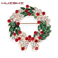 huishi christmas wreath brooch colorful enamel coated lovely fawn wreath garland brooch pin red crystal stone santa claus gift