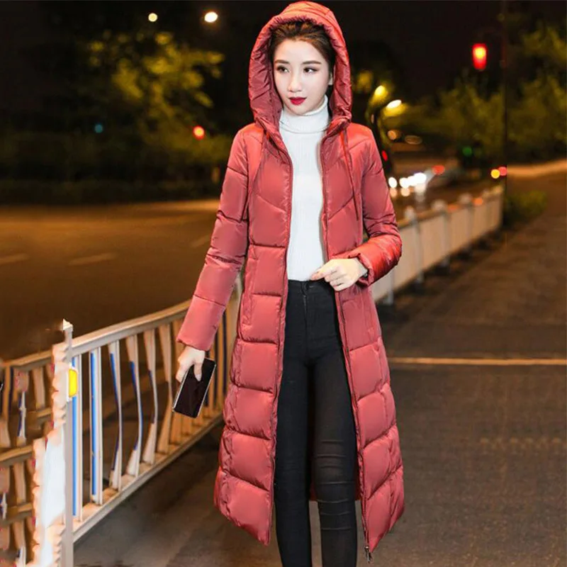 

2019 Autumn Winter Long Coat Female Warm Solid color Leisure loose Down Cotton Jacket Woman Hooded Jacket Women M-6XL cc691