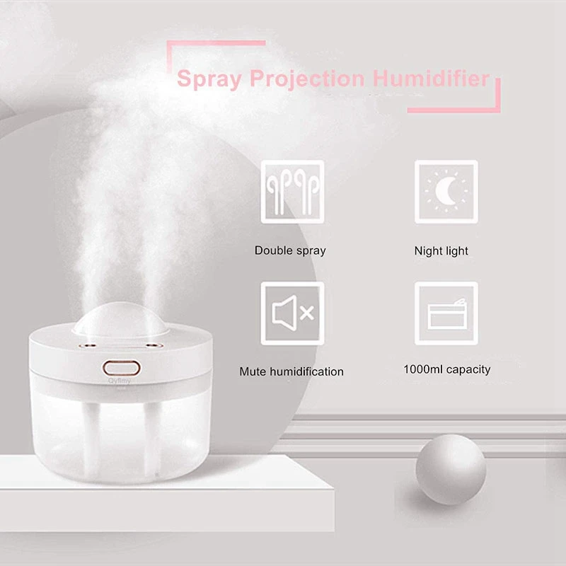

Double Spray Projection Humidifier,Portable Mist Humidifier with Starry Sky Projector Light,for Bedroom Office,Etc
