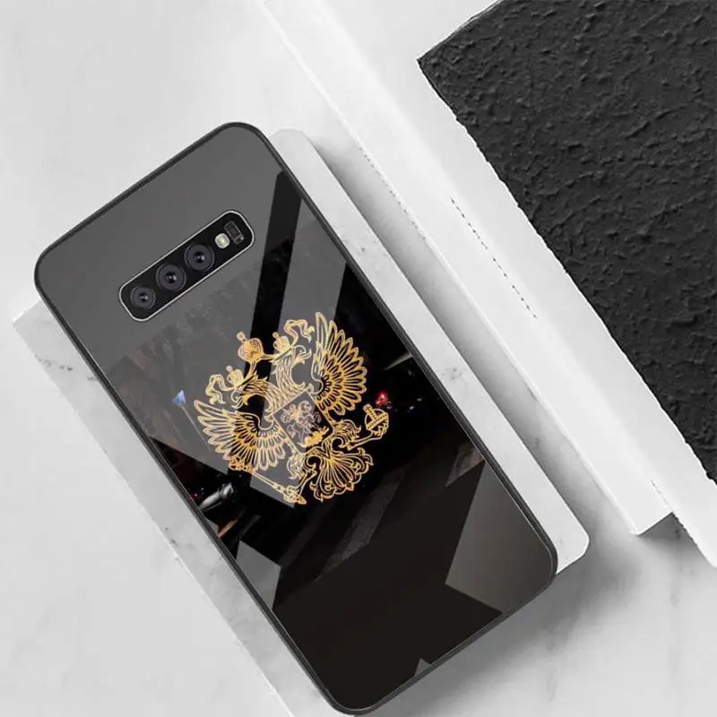 

Double-headed eagle KGB Phone Case Back Cover For Samsung Cases S20 Plus S10 NOTE 8 9 10 10PRO Tempered Glass Soft Silicone Edge