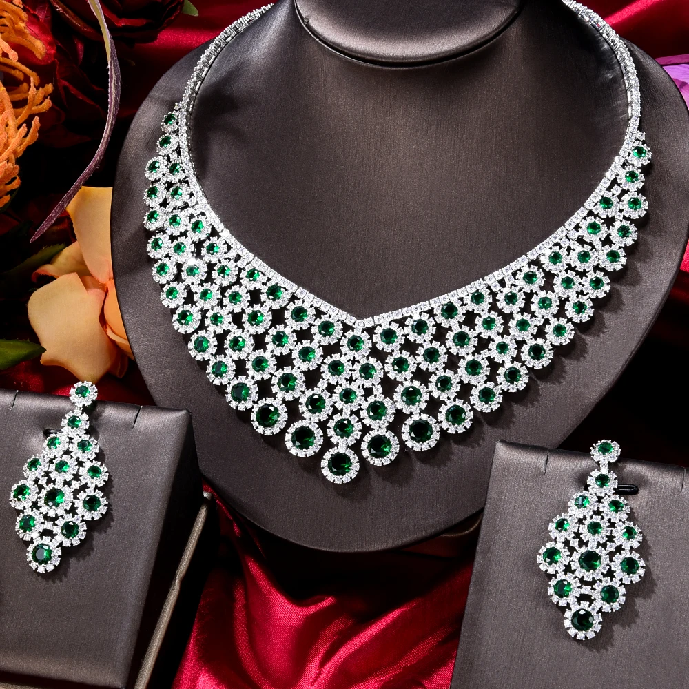 Модное великолепное индивидуальное большое ожерелье с кубическим цирконием Blachette, серьги, 2 шт. для женщин, свадебный банкет, бутиковый набо...
