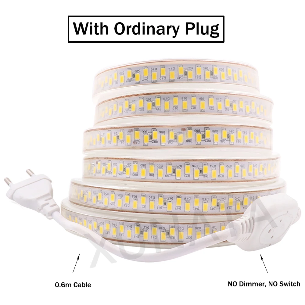 Dimmable 220В 5630SMD теплый белый светодиодный светильник с европейской вилкой 180 s/m 5M 10M