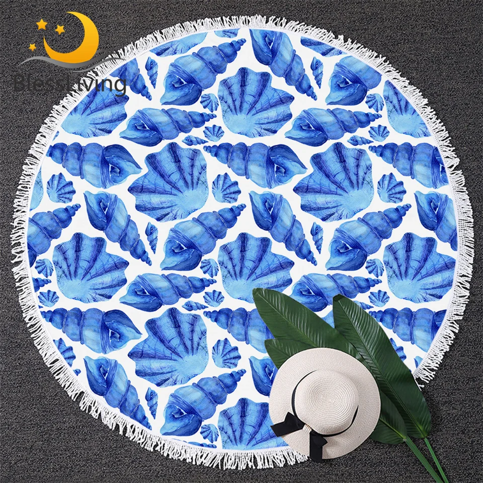 Круглое пляжное полотенце с ракушками гобелен русалки ракушка большой коврик