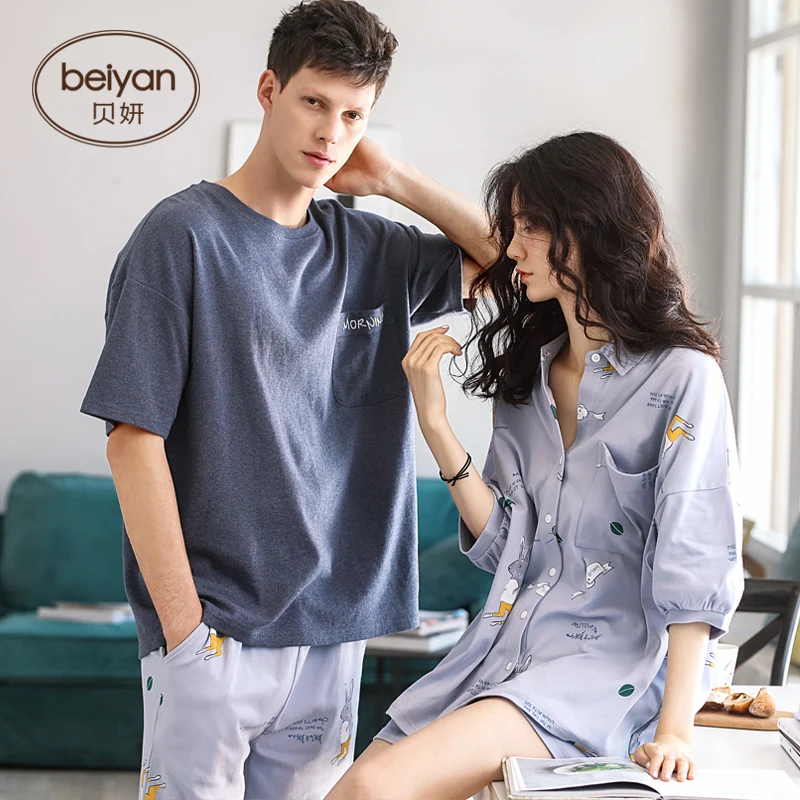 Летняя тонкая хлопковая пижама для пары милый мультяшный женский домашний или