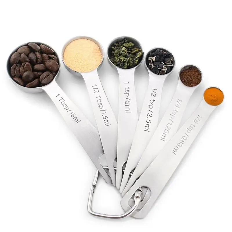

6pcs/set Multipurpose Food-grade Stainless Steel Measuring Spoon Coffee Powder Spice Measure Scoop Kitchen Baking Tools