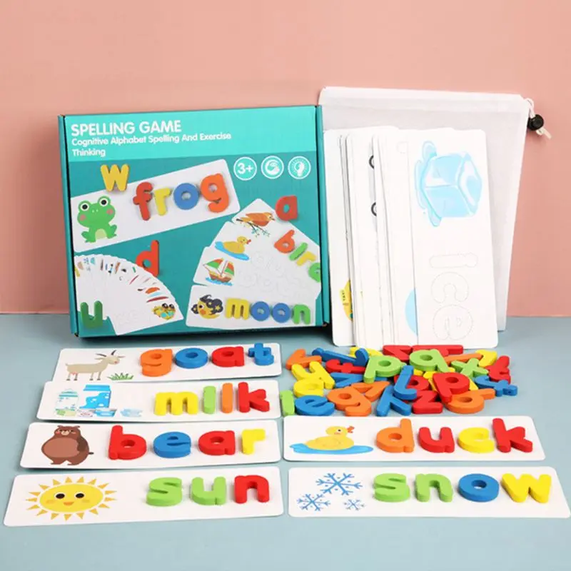 

Wooden Number Alphabet Letter Spelling Puzzle Game Learning Cards Matching Toy 23GD