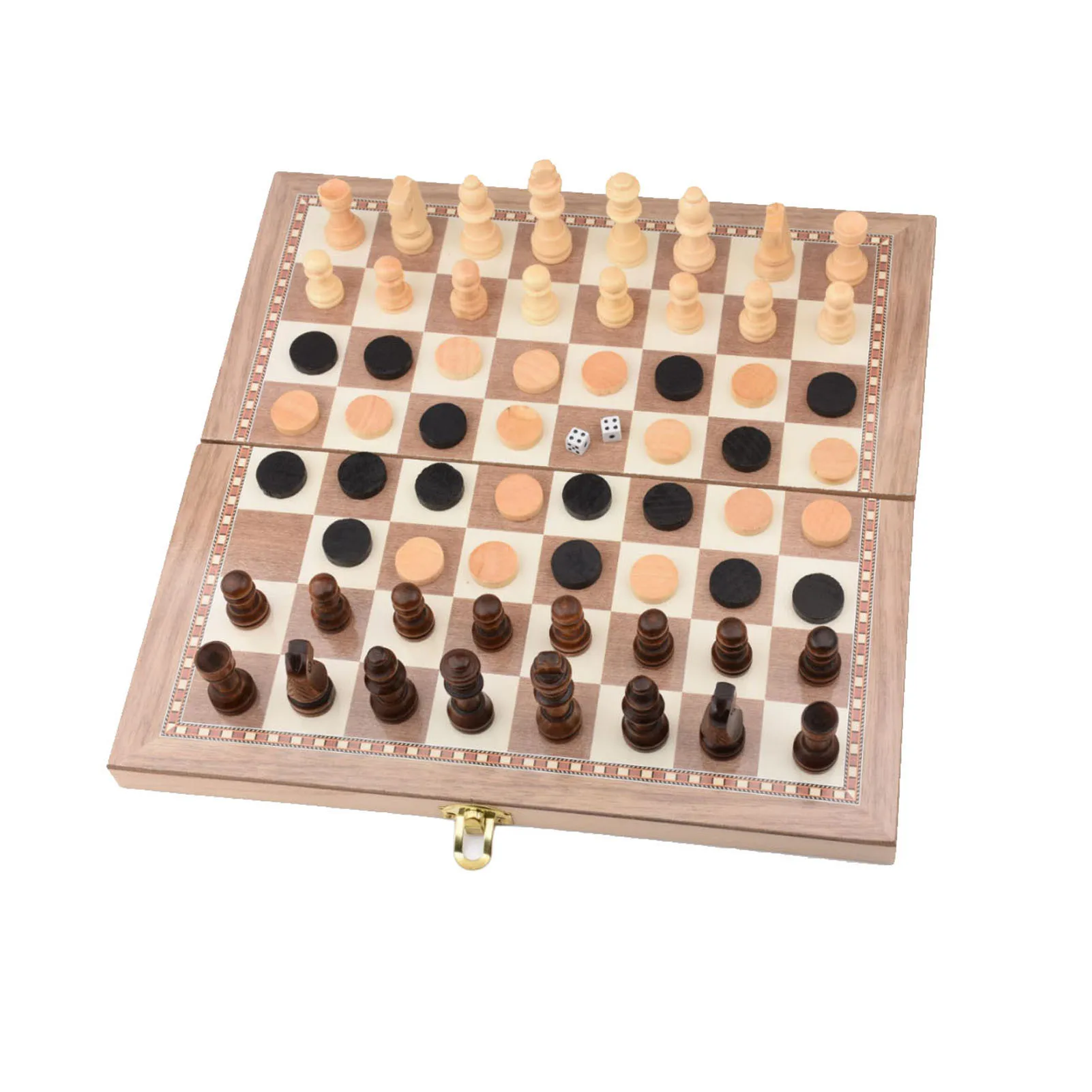 

Folding Wooden Three-in-one Suit Chess Board Solid Wood Chess Checkers Suit Gomoku Suit Chess Set Family Children Entertainment
