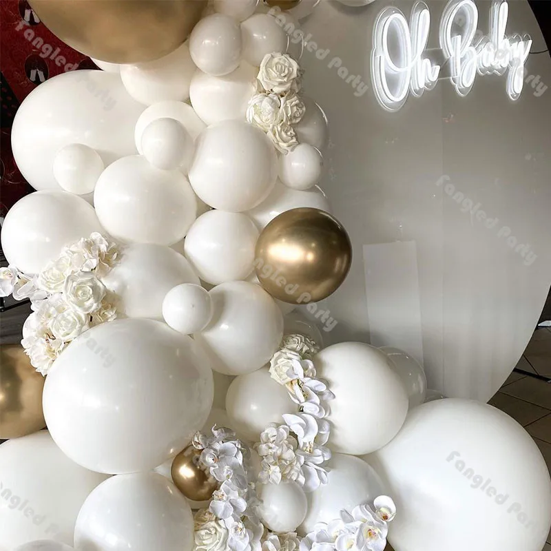 

102pcs Baby Shower Balloons Garland White Chrome Gold Gender Reveal Balloon Arch Birthday Party Favors Wedding Anniversary Decor