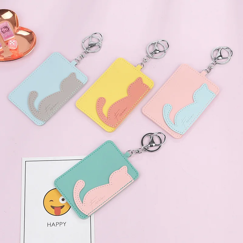 2020 милый чехол для карт с принтом кота цепочкой ключей модные сумки держатель