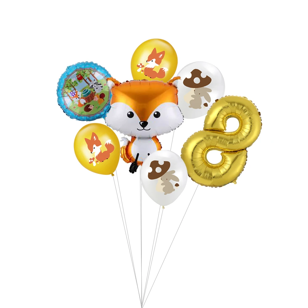 

7Pcs/Set Helium Foil Fox Lion Tiger Rabbit Latex Globos Kids Jungle Birthday Party Animal Balloons Number Baby Shower Decoration