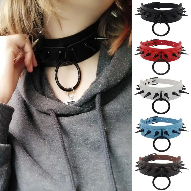 

Necklace Ladies Necklace Neck Chain Punk Style Double Pu Leather Black Nail Necklace Clavicle Chain Nightclub Rivet Necklace