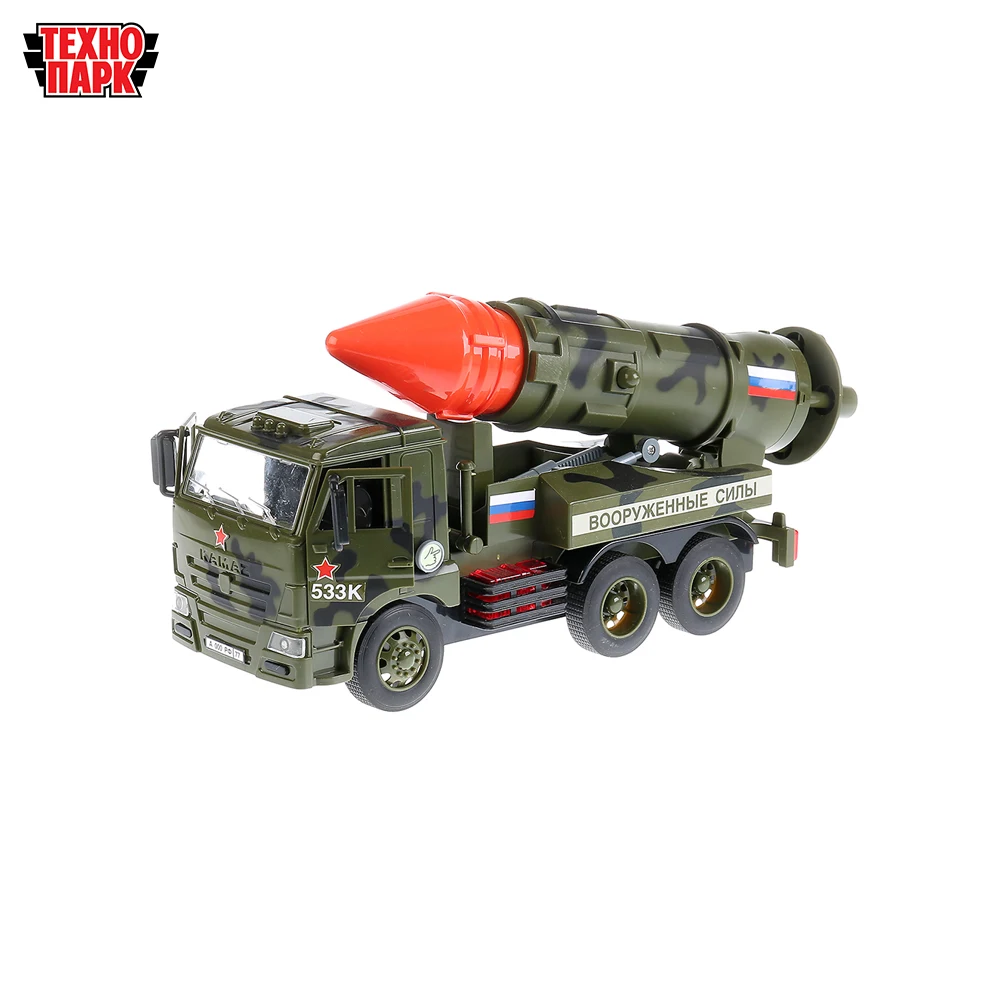 Машина ТЕХНОПАРК КАМАЗ Ракетница 25см пластиковая инерционная открываются двери
