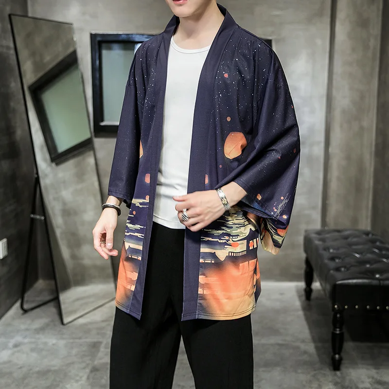 as picture Yukata Кимоно Кардиган для мужчин японское кимоно для мужчин принт Азия кимоно костюм для косплея Топ пляжное тонкое повседневное пальто Солнцезащитная рубашка - Цвет: as picture