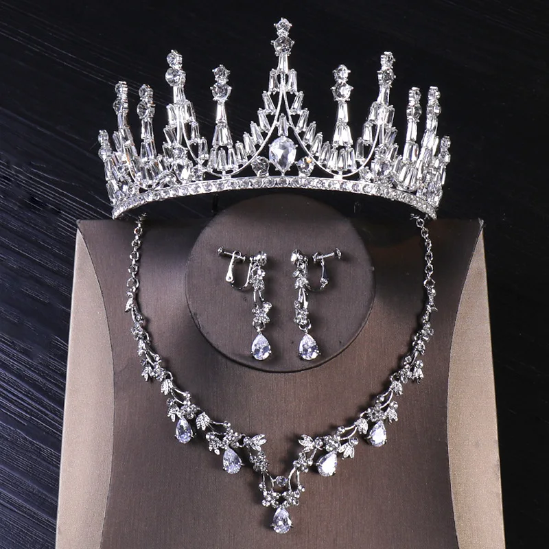 

brides Necklace Earrings tiara jewelry sets wedding Baroque Queen Crown Ceremony party wedding jewelry accessories