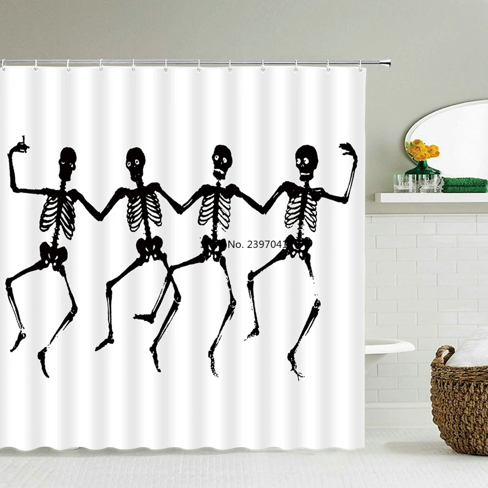

Занавеска для душа с изображением сахарного черепа и цветов, забавная занавеска для ванной из водонепроницаемой ткани с изображением скеле...