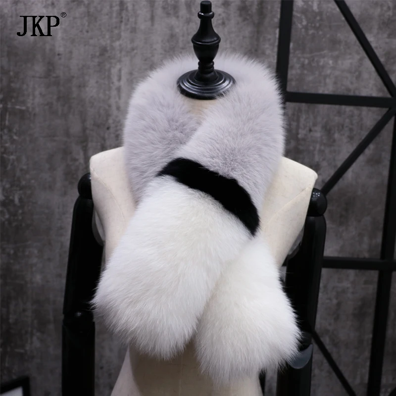 

JKP 2020 Real Fox Fur Scarf Women Warm Stripe Collar Winter New Fashion Scarves Natural Fur Shawl and Wraps High Quality