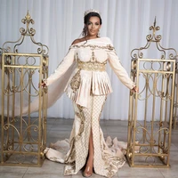 white elegant exquisite moroccan caftan evening dress a line floor length splie applique formal dress with train prom dress