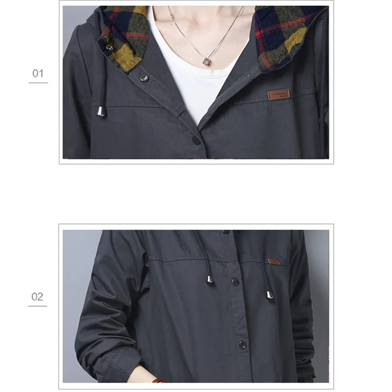 

Fashion Women's Trench Coat 2020 Autumn New Female Plus size Loose Solid color Hooded Coat Casual Female Cotton Windbreaker Tops