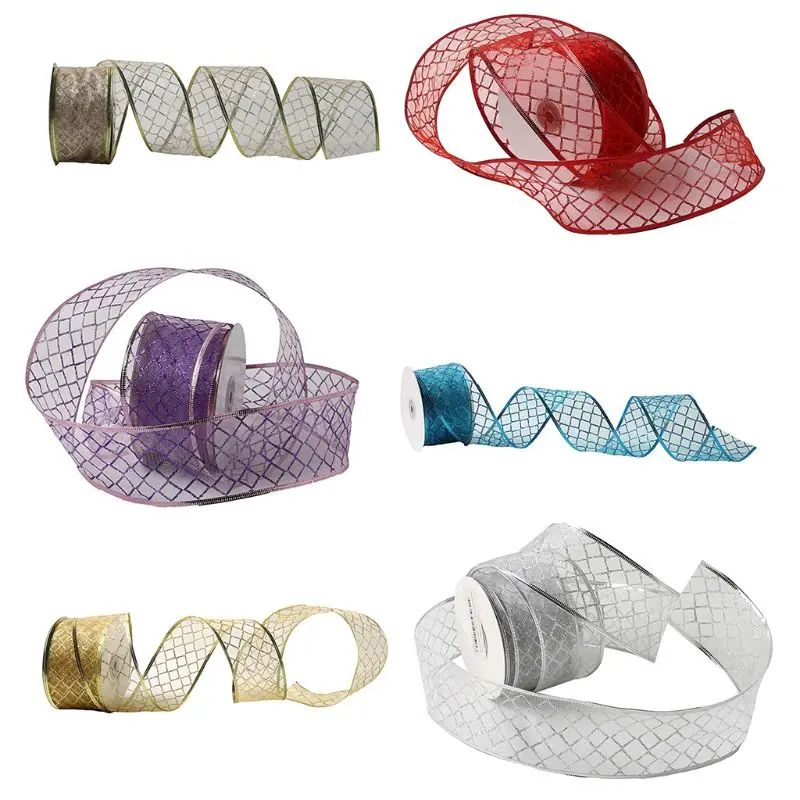 Лента из органзы прозрачная 50 ярдов/рулон с блестками украшения для самодельного