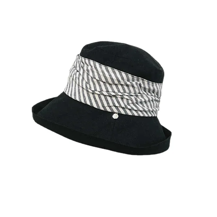 Spring and summer cotton and linen material striped fisherman hat sun hat