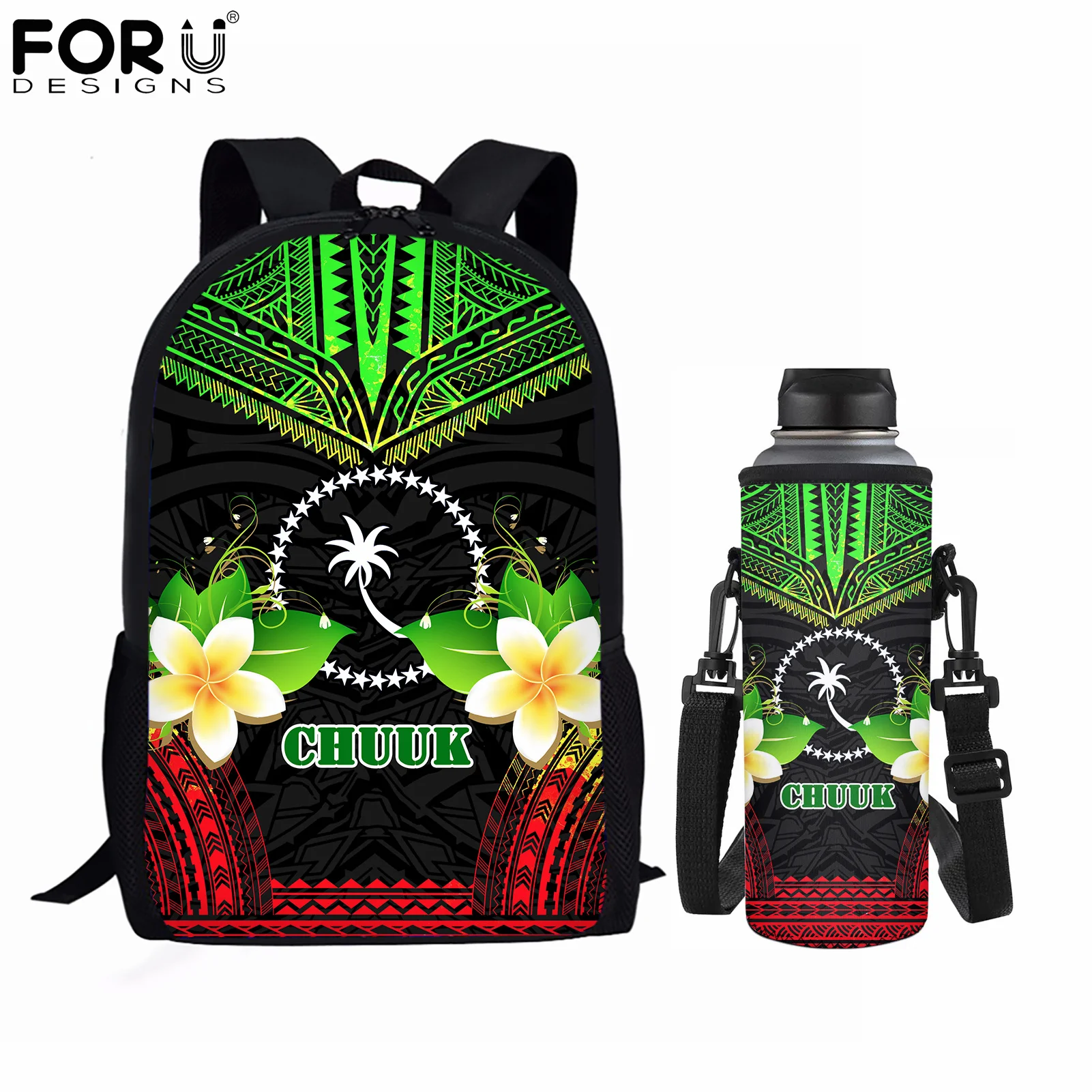 

Комплект детских рюкзаков FORUDESIGNS унисекс для подростков, школьные ранцы с 3D-принтом, полинезийская Плюмерия, чехлы для чашек с водой