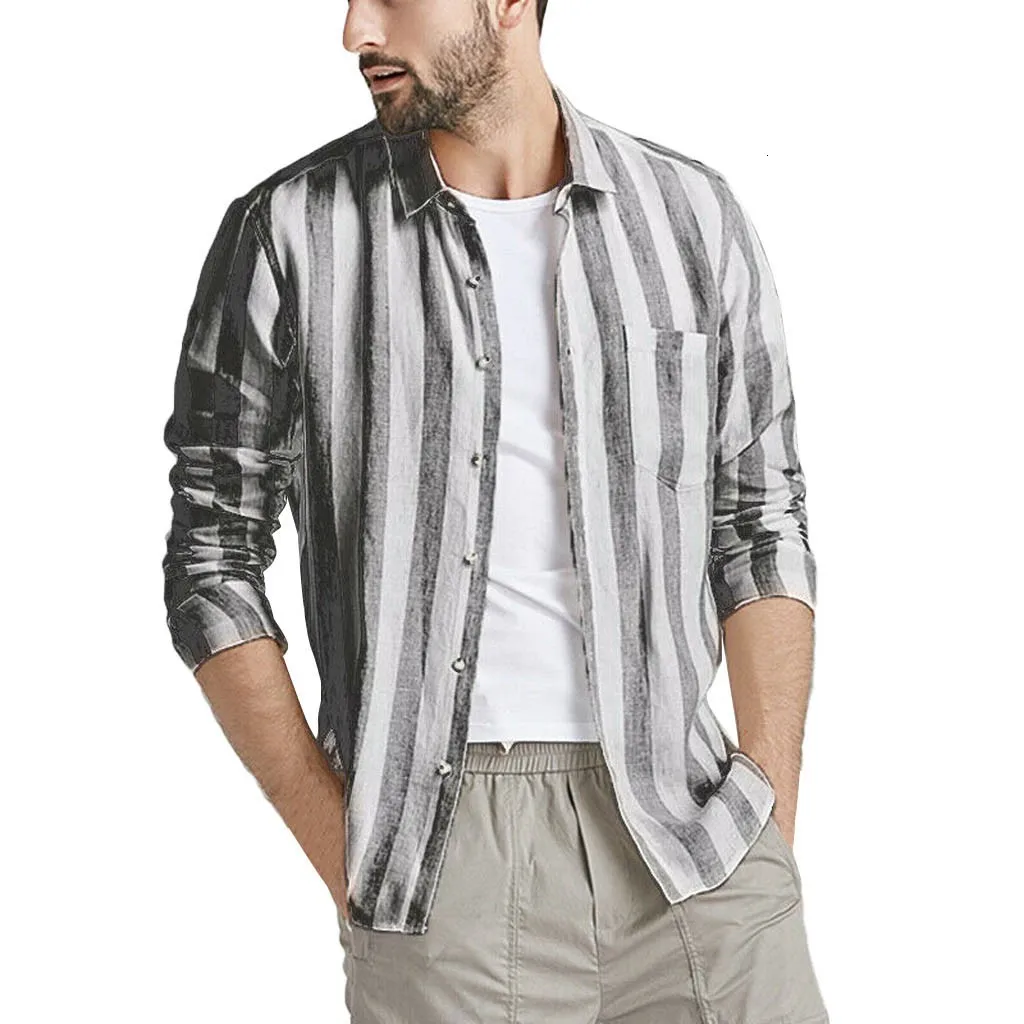 2019 мужские рубашки в стиле кэжуал Осенние новые модные винтажные полосатые