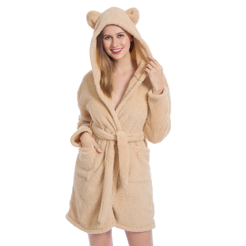 

2022 Winter New Style Robe Plush Fleece Scalloped Bath Robes For Women Soft Warm Long Sleeve Hooded Night-robe Loungewear