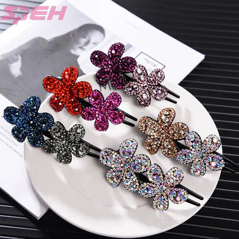 

version new flower hairpin foreign trade fashion diamond inlaid headdress small fresh and lovely women's headdress wholesale