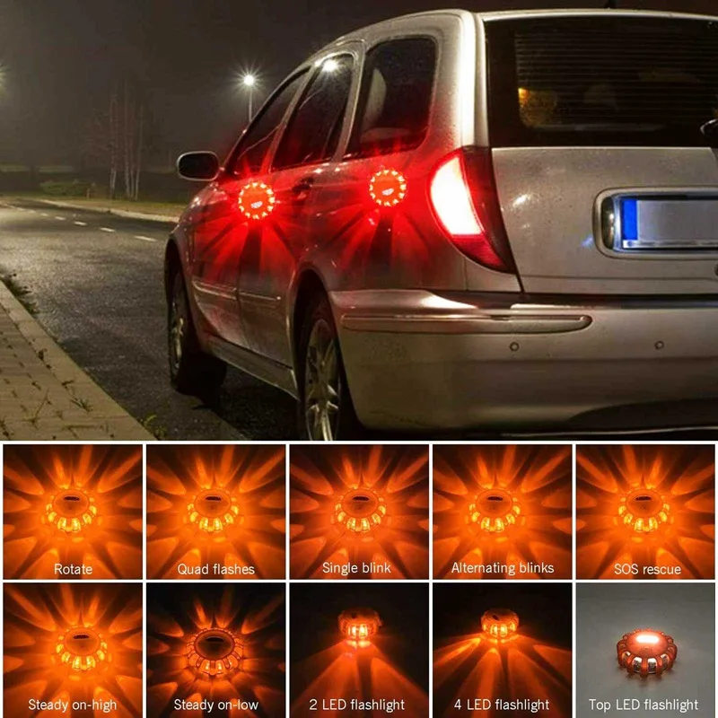 

In Bag IP44 LED Road Flare LED Safety Flare Flashlight Magnet Flashing Warning Red Lights Car Roadside Emergency Flares3pcs/Set