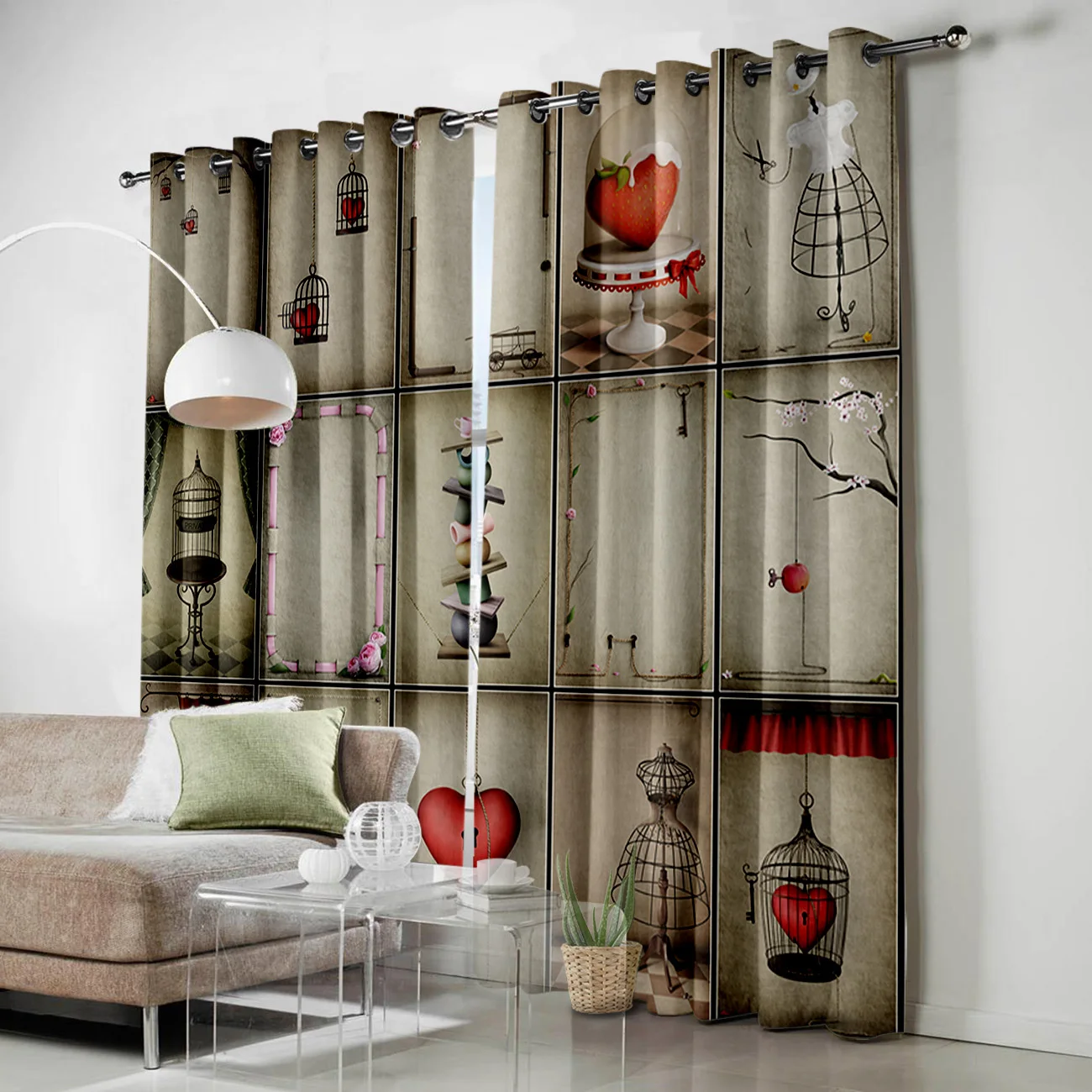 Открытка на день Святого Валентина занавески окна в форме сердца Живописные