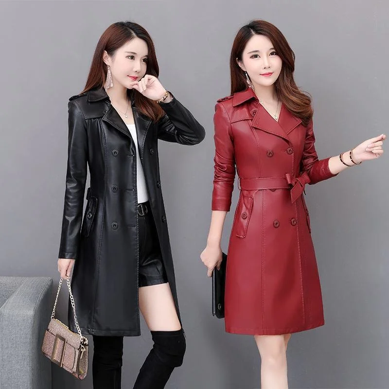 

Leather Jacket Women's middle and long style new Korean version 2020 Slim Fit Plus cotton women's leather jacket leather
