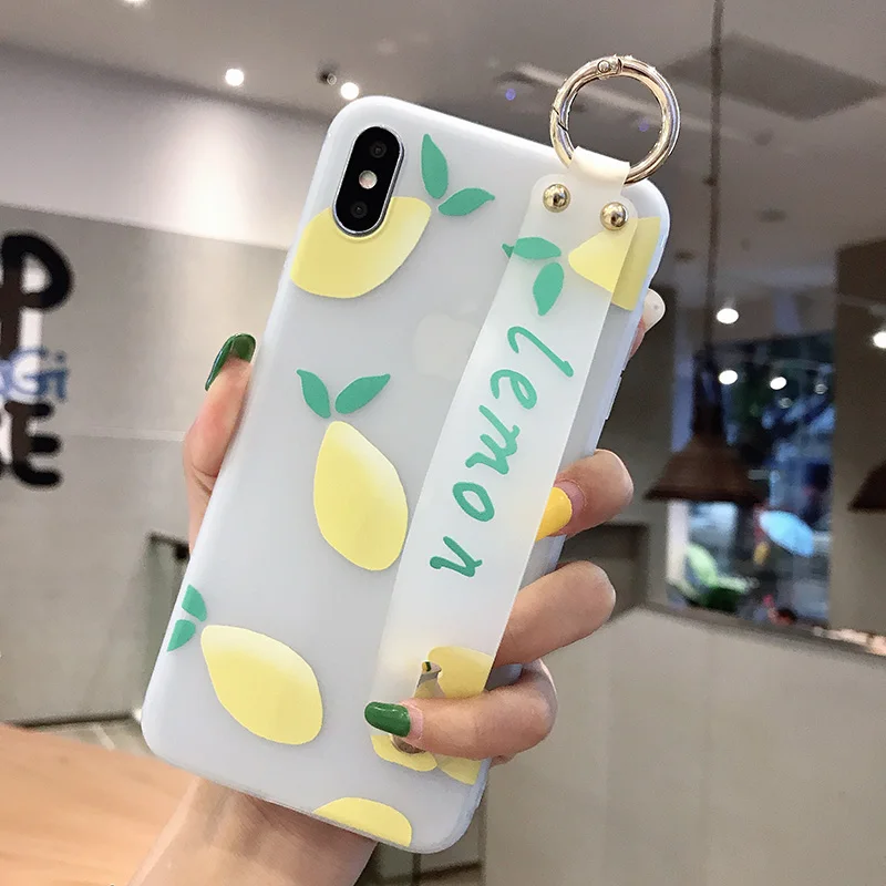 Ремешок на запястье Чехол для samsung Galaxy Note 10+ 8 9 S9 S8 S10 плюс S10e A40 A50 A60 A70 фруктовый Апельсиновый Лимонный ТПУ накладка держатель для телефона