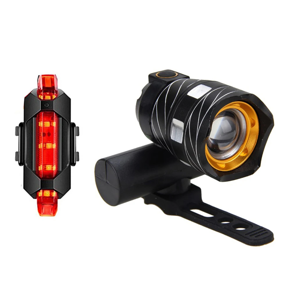 

Waterproof T6 LED Bike Light Set USB Rechargeable Mountain Road Bicycle Headlight Taillight Safety Warning Lamp