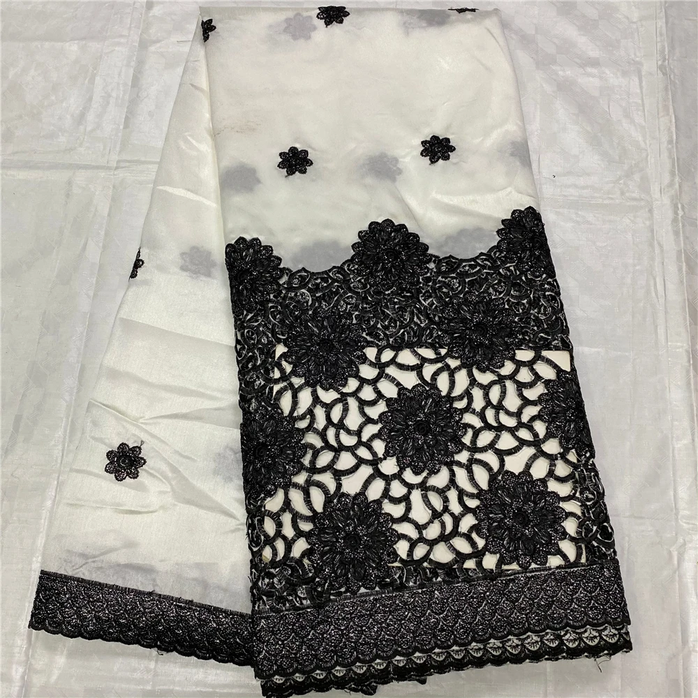 

2021 High Quality Sequin Water Soluble Embroidery African Cord French Guipure Swiss Cotton Lace Fabric For Dress 5y/Lot YQ0915