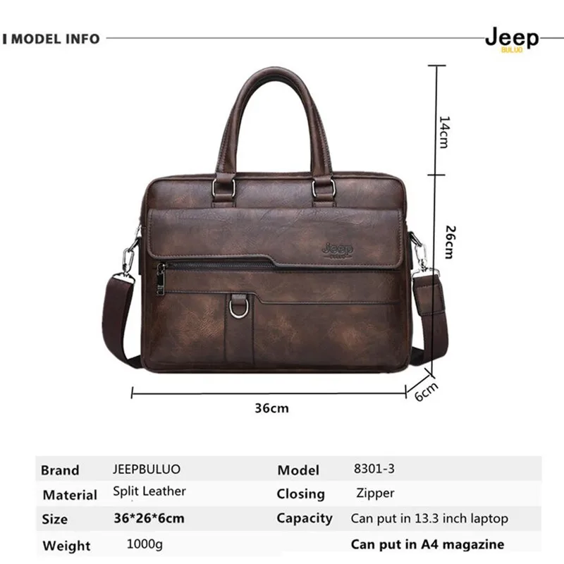 jeep buluo brand man business briefcase bag split leather high quality men office bags for 14 inch laptop a4 file causel male free global shipping