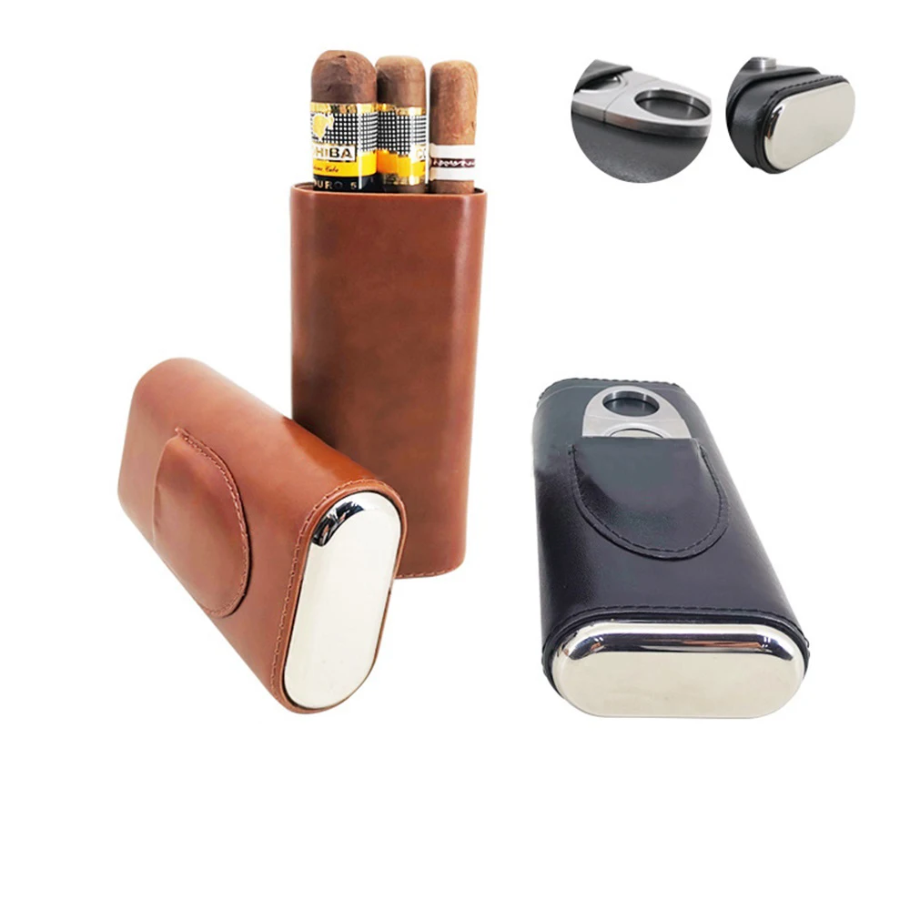 

Чехол для сигар Humidor, футляр для сигар с резаком, новый портативный кожаный небольшой дорожный набор, хьюмидор, резак для сигар