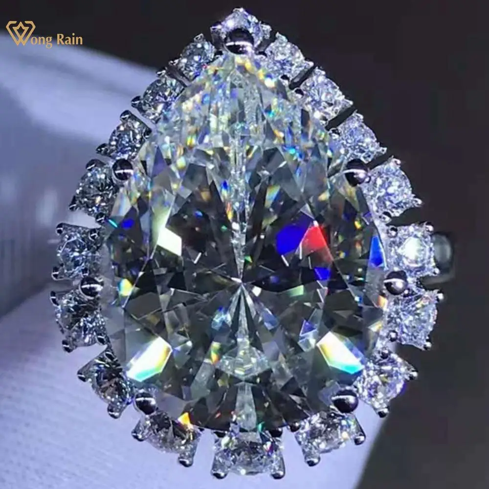 

Wong Rain 925 пробы, серебро, 10 карат, огранка груши, D Created Moissanite Gemstone, коктейльное кольцо, индивидуальные кольца, ювелирные изделия, подарки
