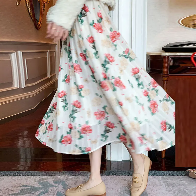

Women Spring Elegant Floral Square Collar Lace Long Sleeve Dress High Waist A-line Dress Female Vintage Office Lady Vestidos