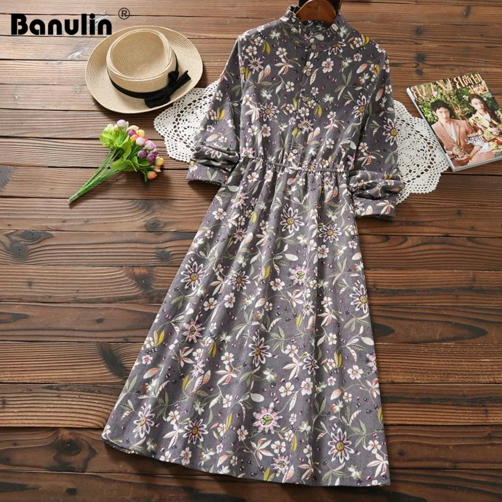 Женское вельветовое платье Banulin осенне зимнее приталенное с длинным рукавом и