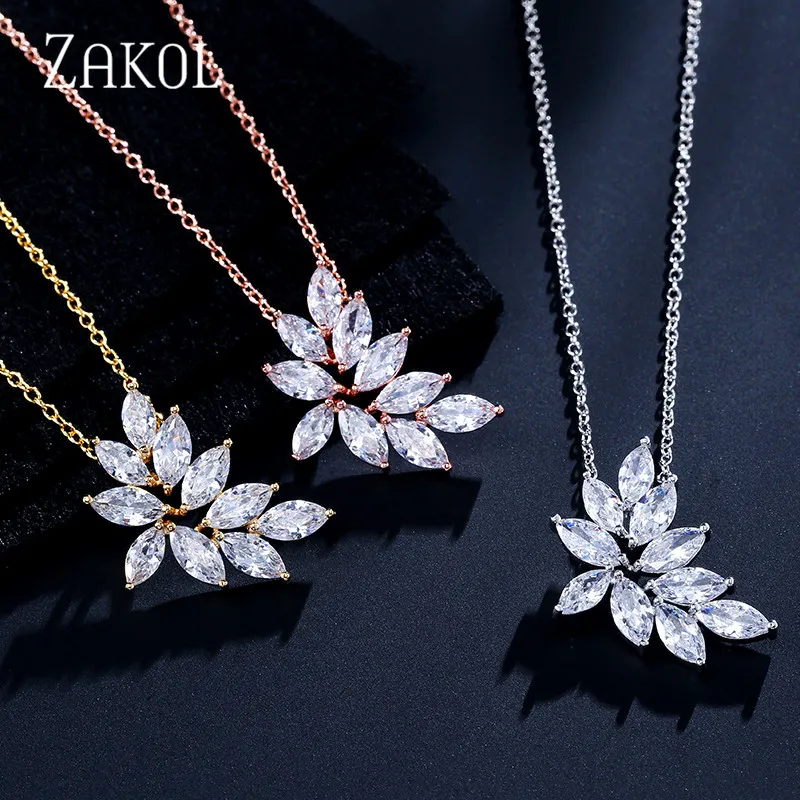 ZAKOL изысканное высокое качество циркония цветок Сладкий ожерелье кулон для