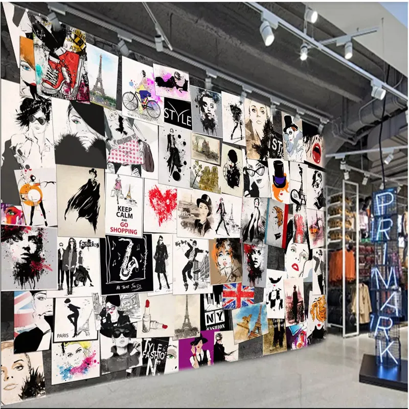 Ретро Ностальгический ручная роспись моды красавицы настенной бумаги 3D Женская