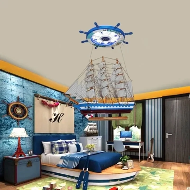 Мультяшное создание средиземноморской лодки люстра руль детская комната