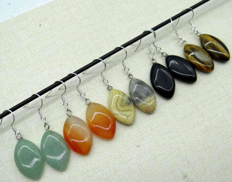 Серьги подвески А4 с натуральным камнем бирюзовые кварцевые тигровый глаз