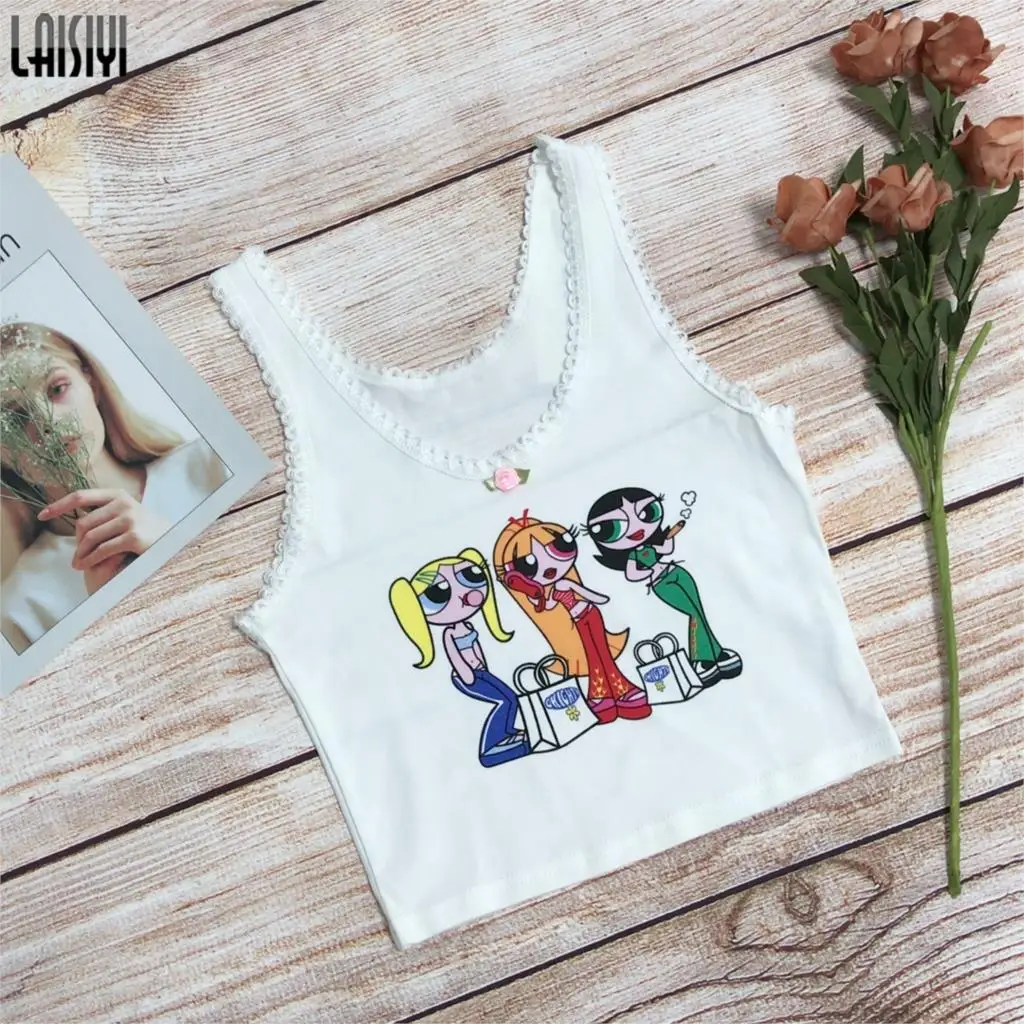 Женский кружевной топ с принтом белый жилет кружевными вставками уличная одежда