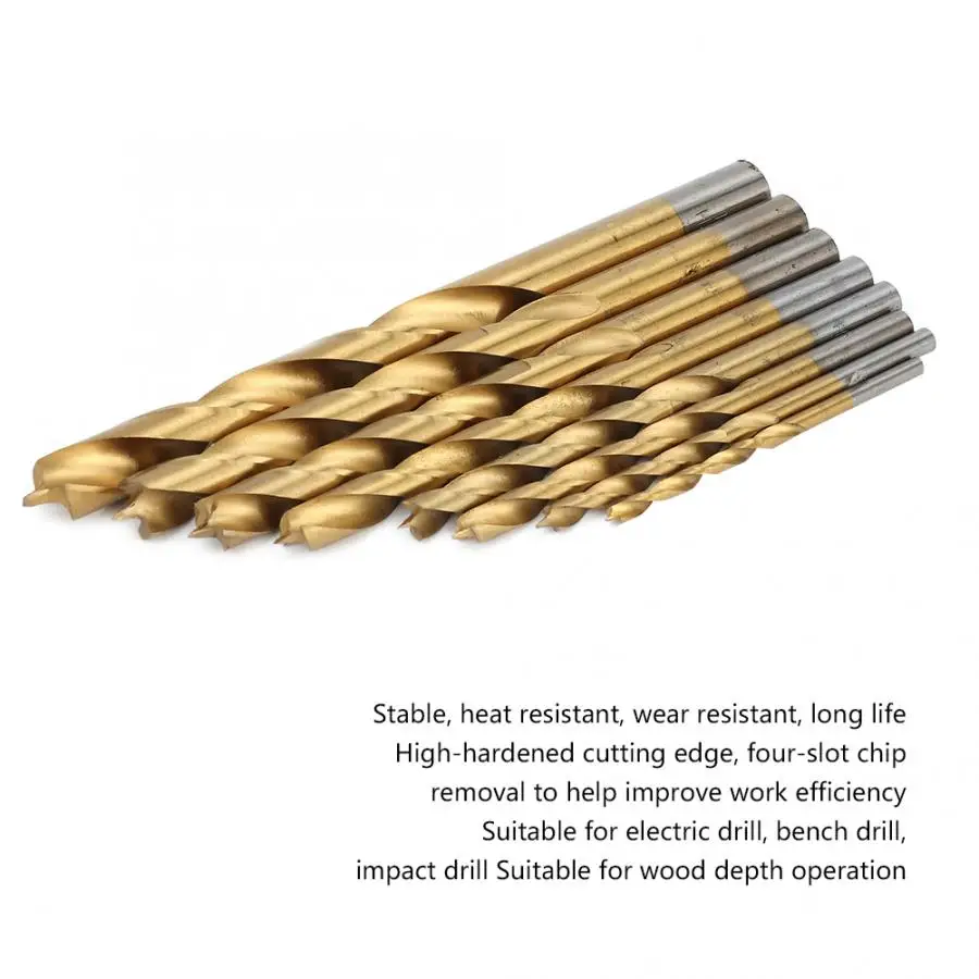 

8pcs 3-10mm High Speed Steel Woodworking Three-Point Coated Twisted Drill Bits Wear-Resistant Long Life