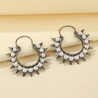 european and american pearl alloy rivets for women rock cool girl oversize ear hoop punk hip hop gold fashion jewelry wholesale
